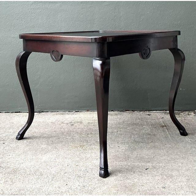 Queen Anne Vintage Queen Anne Leather Top Game Table For Sale - Image 3 of 12