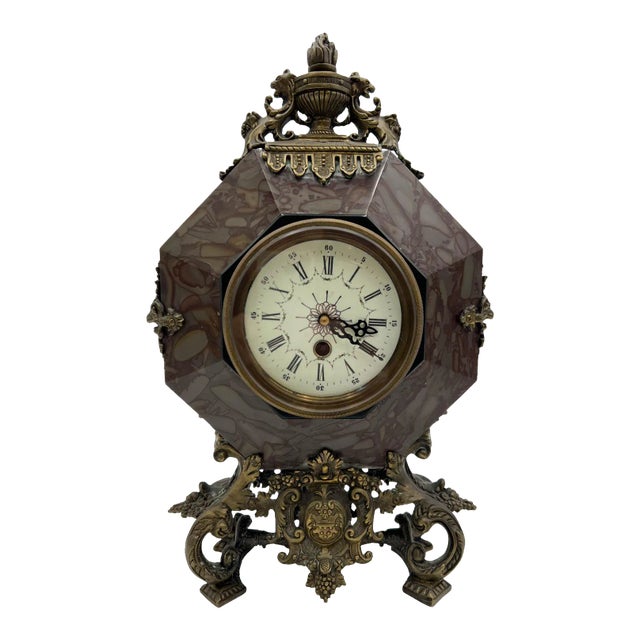 Antique French Rococo Style Ormolu and Marble Mantle Clock For Sale