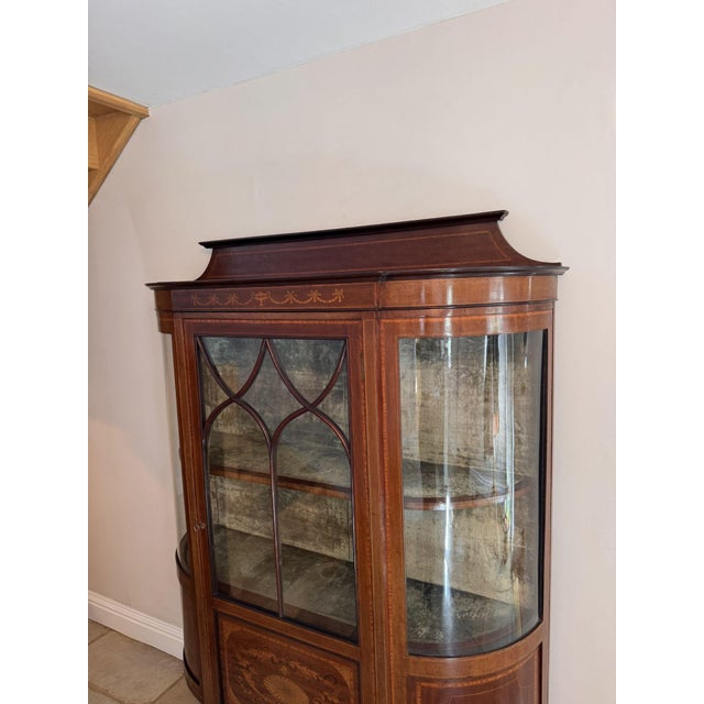 Antique Edwardian Mahogany Inlaid Bowfront Display Cabinet, 1900 For Sale - Image 4 of 10