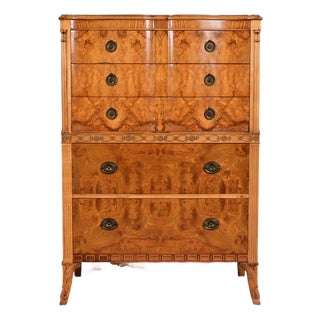 Romweber French Regency Louis XVI Burl Wood Highboy Dresser, Circa 1920s For Sale
