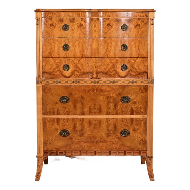 Romweber French Regency Louis XVI Burl Wood Highboy Dresser, Circa 1920s For Sale