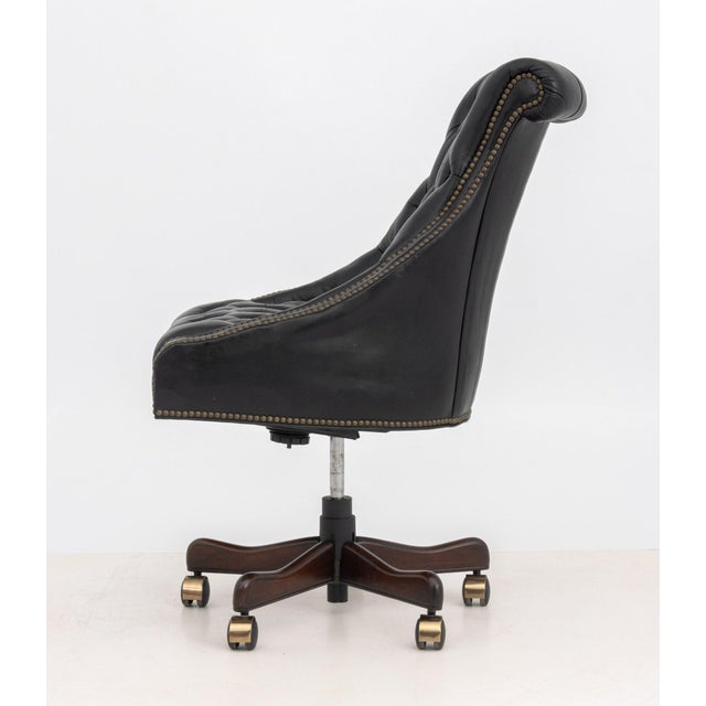 Wood Chesterfield Black Leather Executive Chair For Sale - Image 7 of 9
