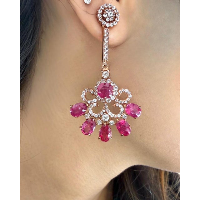 Bochic “Capri” Vintage Ruby & White Topaz Earrings Set In 18K Gold & Silver For Sale In New York - Image 6 of 9