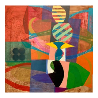 Contemporary Abstract Mixed Media on Wood Painting "Improv (Dervish)" by Michael Barringer For Sale