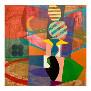 Contemporary Abstract Mixed Media on Wood Painting "Improv (Dervish)" by Michael Barringer