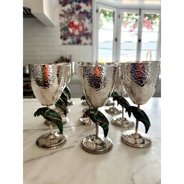 Mid-Century Modern Vintage Set of 12 Los Castillo Wine Glasses, Goblets, Stemware, With Parrots For Sale - Image 3 of 14