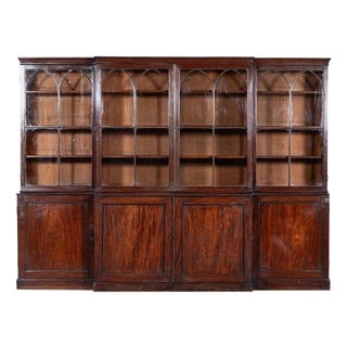 English Early 19th Century Astral Arch Glazed Mahogany Breakfront Bookcase, 1800s For Sale