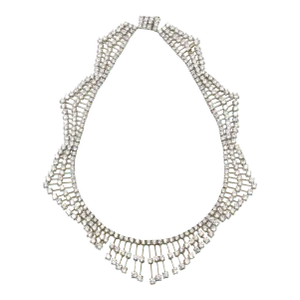 Crystal Sterling Silver Wave Bib Statement Necklace