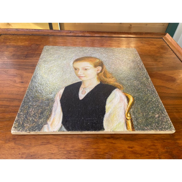 Modern Mid-Century Oil Portrait on Tile – “Girl With Red Hair,” Van Gogh-Style Impasto, European School For Sale - Image 3 of 9