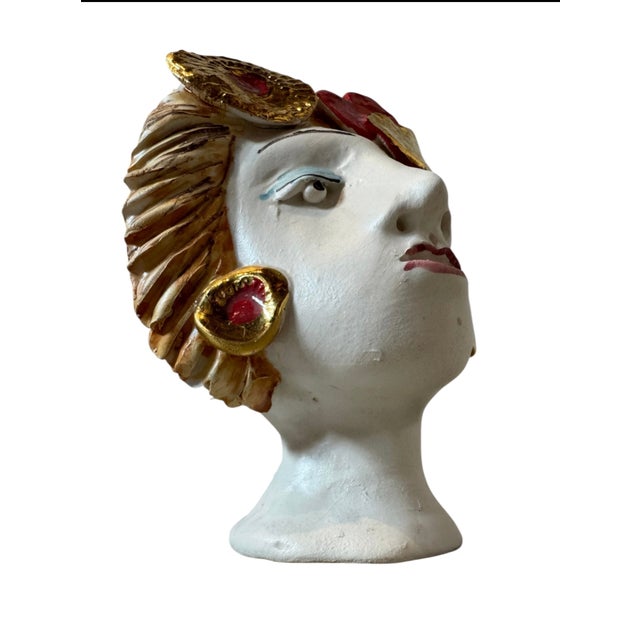 4 3/4”W x 5 3/4”H x 3 1/4”D In this striking ceramic sculpture, Domenico Pinto – "Il Professore"&nbsp;of Grottaglie –...