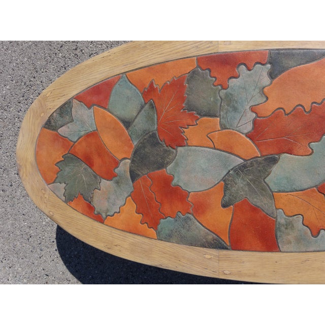 Mid-Century Modern Vintage Coffee Table in Oak and Ceramic by Barrois for Vallauris, 1950s For Sale - Image 3 of 14