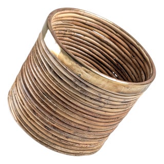 Mid-Century Modern Italian Planter in Pencil Reed Rattan and Brass, 1970s For Sale