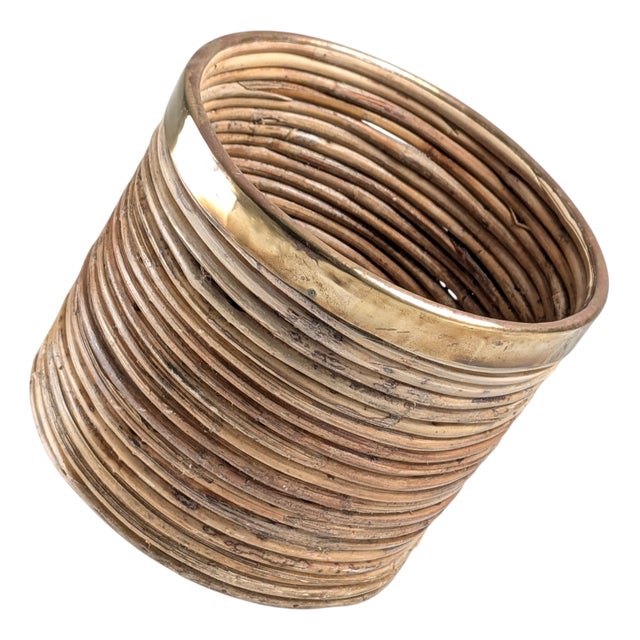 Mid-Century Modern Italian Planter in Pencil Reed Rattan and Brass, 1970s For Sale
