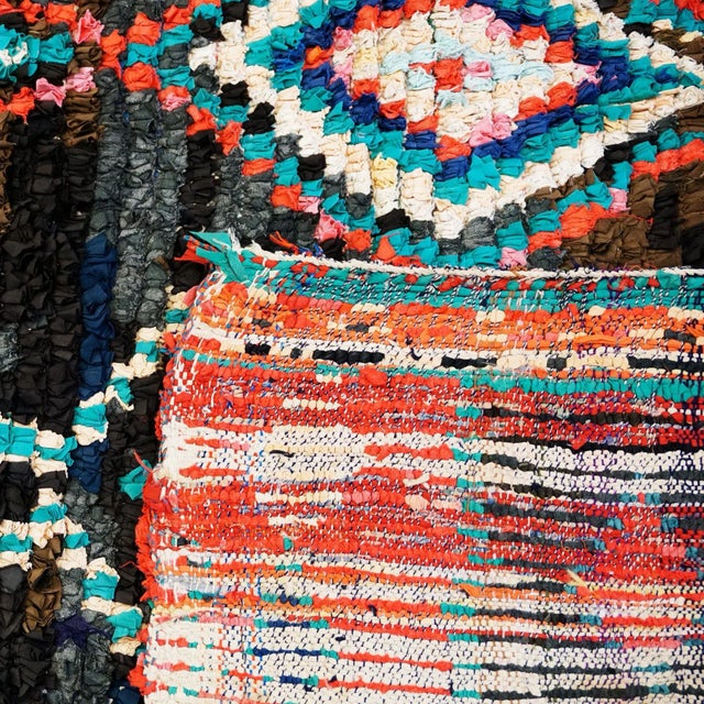 Vintage Moroccan Multicolored Hand-Knotted Berber Boucherouite Rug For Sale - Image 9 of 11