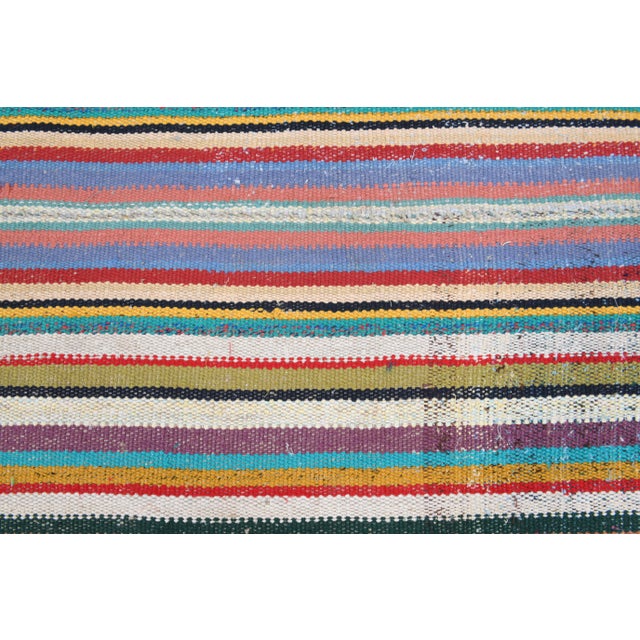 Vintage Turkish Oushak Handmade Wool Cotton Green Kilim Area Rug For Sale - Image 10 of 11
