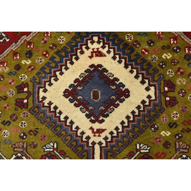 Green Yalameh Rug 3'5'' X 4'8'' Green Wool Vintage Tribal Hand-Knotted Oriental Carpet For Sale - Image 8 of 12