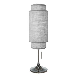 1960s Nova of California Mid Century Lollipop Linen Table Lamp - Black Nickel, Cashmere Gray Linen Shade, on/Off Pull C For Sale