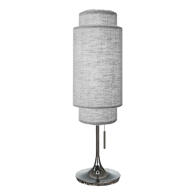 1960s Nova of California Mid Century Lollipop Linen Table Lamp - Black Nickel, Cashmere Gray Linen Shade, on/Off Pull C For Sale