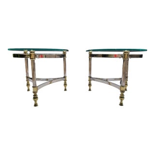 Jansen Style Chrome & Brass Demi-Lune End Tables in Baguès For Sale