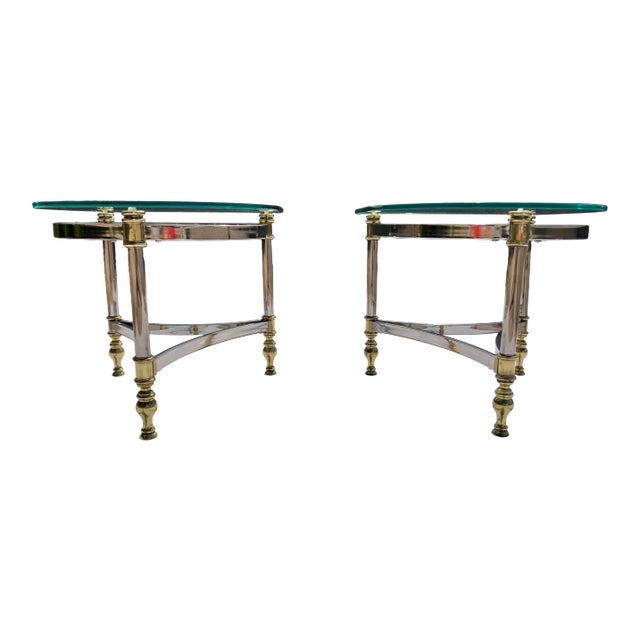 Jansen Style Chrome & Brass Demi-Lune End Tables in Baguès For Sale