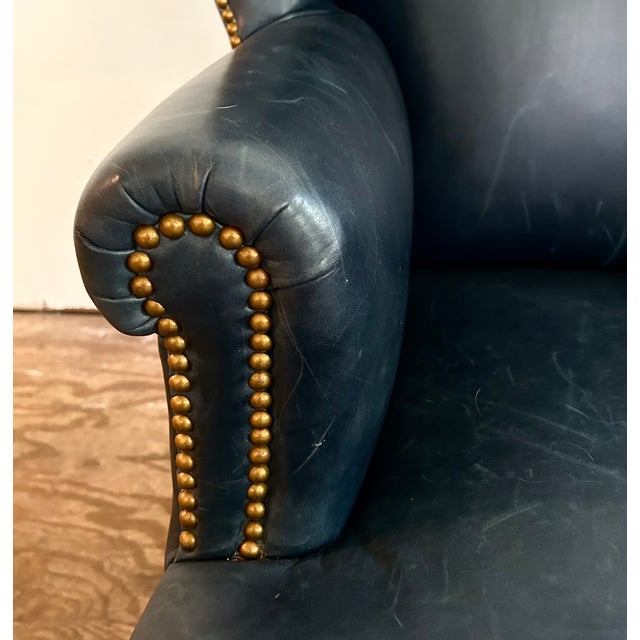 19th Century English Leather Wingback Chair For Sale - Image 9 of 11