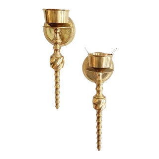Vintage Brass Wall Candle Holders - a Pair For Sale