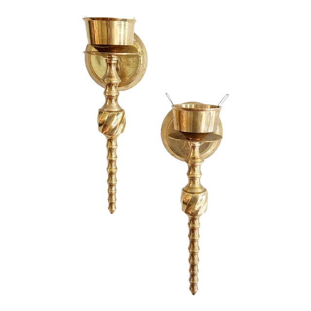 Vintage Brass Wall Candle Holders - a Pair For Sale