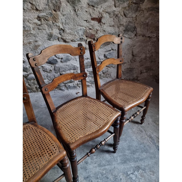 Antique French Dining Chairs with Woven Cane Seats in Beech, 1900, Set of 4 For Sale - Image 4 of 18
