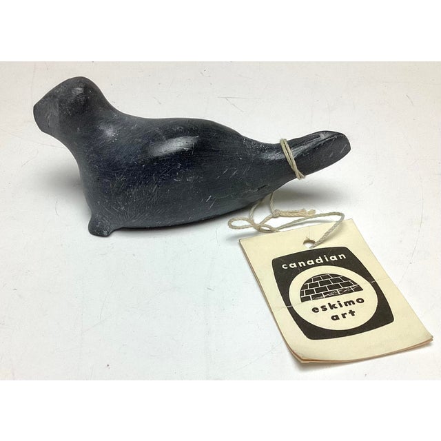 Eskimo Art, Inuit Hand Carved Soapstone Seal Sculpture Signed with Tag. This little guy measures 4“ x 1 1/2“ x 2“ inches...