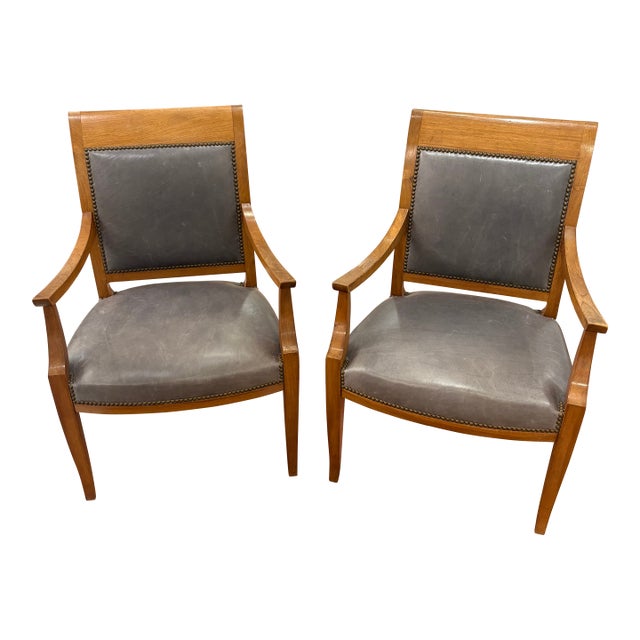 Late 19th Century Pair of Biedermeier-Baltic Style Chairs in Natural Leather For Sale