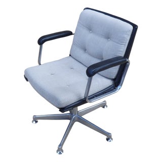 Wool and Leather Office Chair, 1970s For Sale