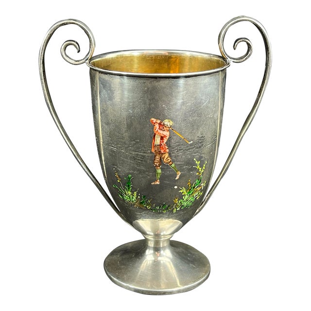 Antique Gorham Sterling Silver Enamel Mini Loving Cup Golf Trophy 1898 For Sale