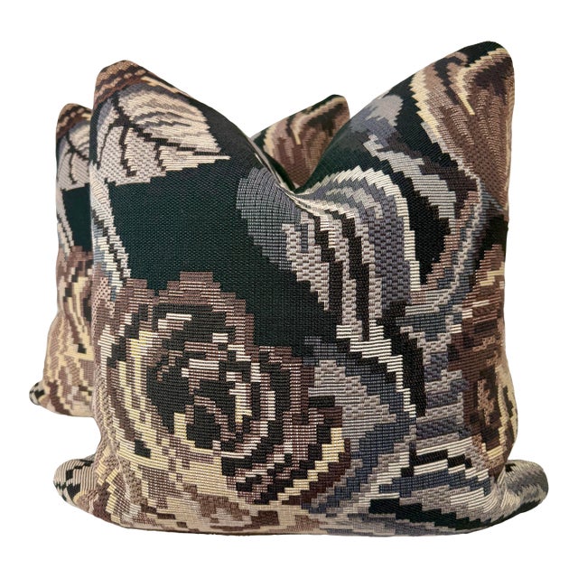 Maharam "Deconstructed Rose" in Earthen Brown 22" Pillows-a Pair For Sale
