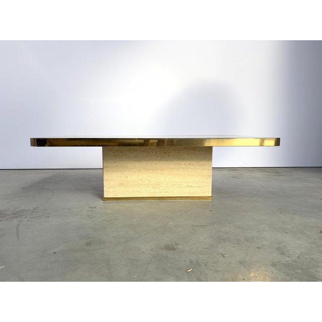 Vintage Travertine and Brass Coffee Table, 1970s For Sale - Image 10 of 12