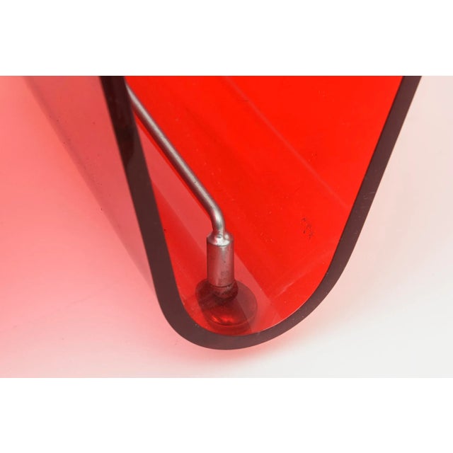 Metal Vintage 1970's Italian Red Lucite and Chrome Two Part Magazine Stand For Sale - Image 7 of 12