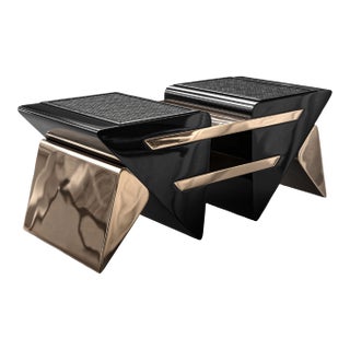 "L'amore Dell'anima" Coffee Table With Bronze and Woven Leather For Sale