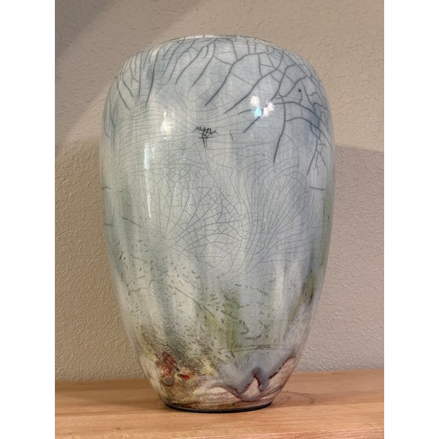 1990s 1990s Signed Dale Ferguson Raku Vase – Tall Crackle-Glaze Studio Pottery For Sale - Image 5 of 6