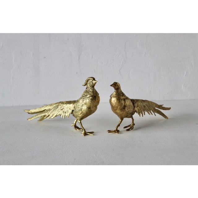 Vintage Italian Decorative Sculptural Goldtone Male Female Pheasants Mid Century-a Pair For Sale - Image 16 of 16