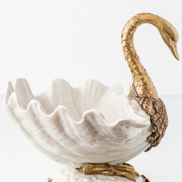 Hollywood Regency Sculptural Porcelain Swan Bowl For Sale - Image 5 of 16