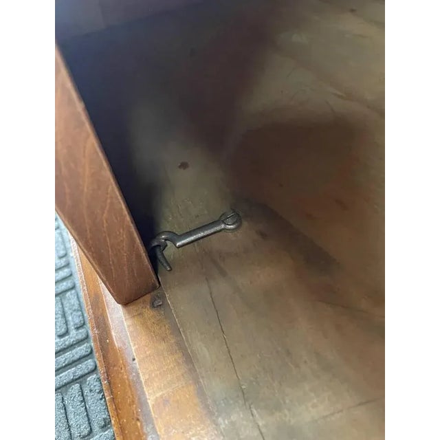 Brown Antique Maple Wood Drawered Cabinet, 1900, Cove and Pin Joint on Drawer, Two Doors For Sale - Image 8 of 9