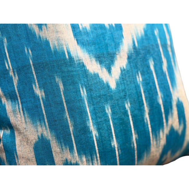 Sky Blue Abraj Silk Ikat Square Cushion Cover For Sale - Image 8 of 9