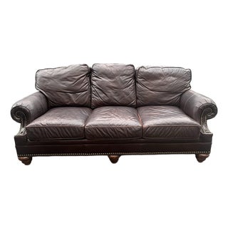 Wesley Hall of Hickory Galleries Rolled Arm Leather Sofa For Sale