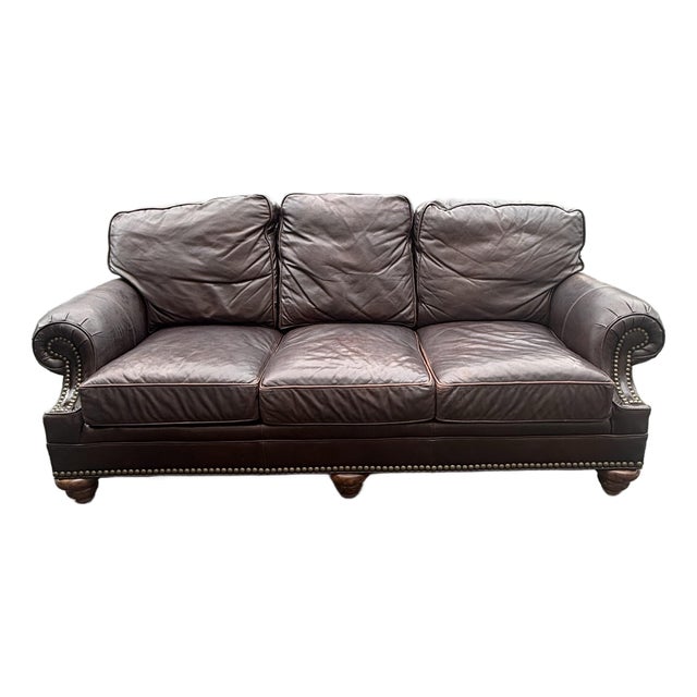 Wesley Hall of Hickory Galleries Rolled Arm Leather Sofa For Sale