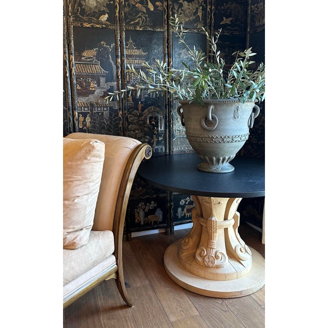 Custom Hand-Carved Center Table With Black Stone Top, by Hendrix Allardyce For Sale - Image 4 of 12