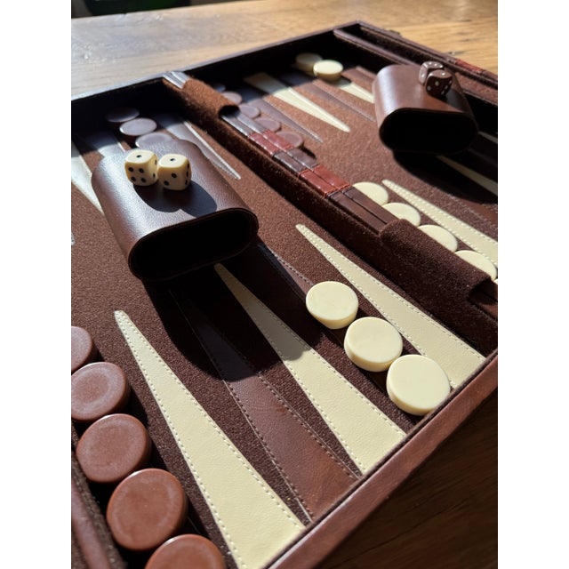 Cinnamon Backgammon Brown Leatherette Handled Case For Sale - Image 8 of 10