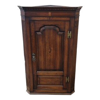 Antique Hanging Cabinet English Arts & Crafts Oak 1890s Corner Cabinet For Sale
