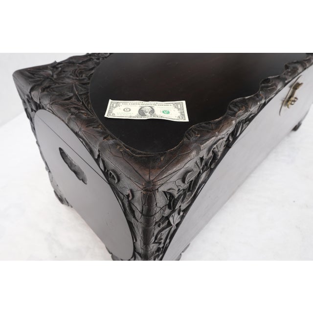 Ebonized Carved Teak Cedar Lined Brass Latch c. 1920s Trunk Hope Chest CLEAN! For Sale - Image 12 of 18