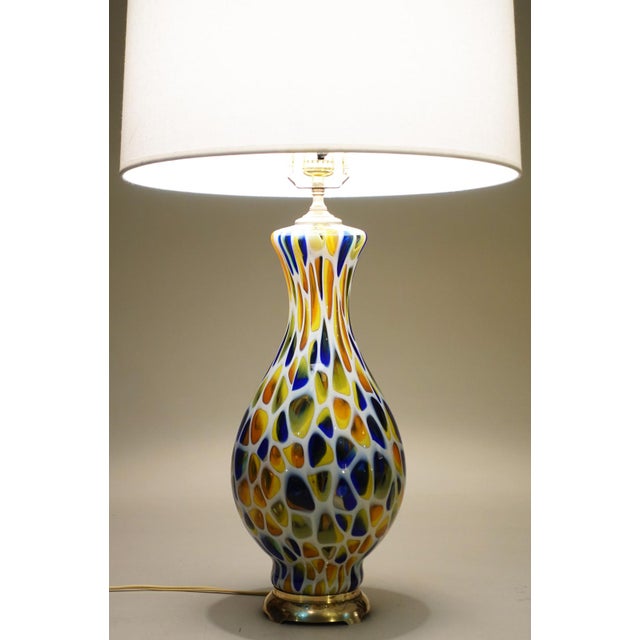 Mid-Century Modern 1960s Rarest Murano Millefiori Mosaic Blown Glass Barovier Toso Italy Art Glass Brass Table Lamp For Sale - Image 3 of 11