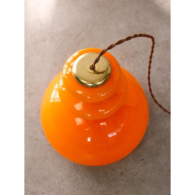 Mid-Century Modern Italian Orange Glass and Brass Pendant Lamp, 1960s For Sale - Image 6 of 18