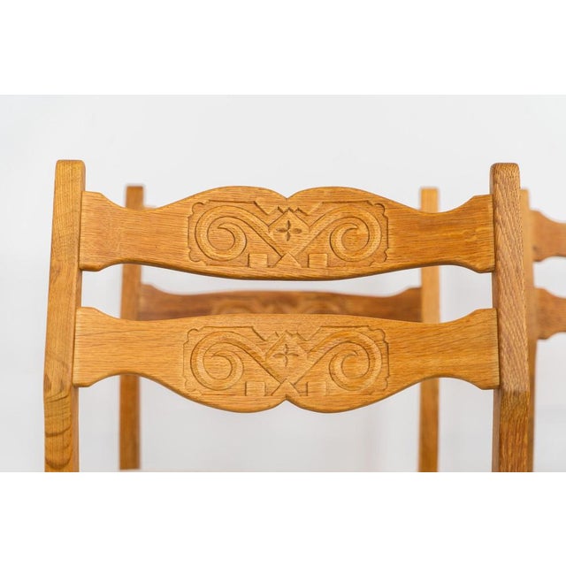 Brutalist Chairs in Oak by Henning Kjaernulf, Set of 6 For Sale - Image 9 of 15